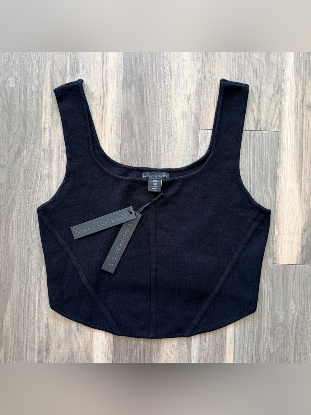 NWT House of Harlow 1960 Luxe Essentials Black Crop Top Size XL